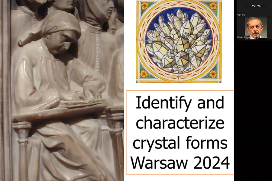 Poster with inscription: "Identify and characterize crystal forms Warsaw 2024"